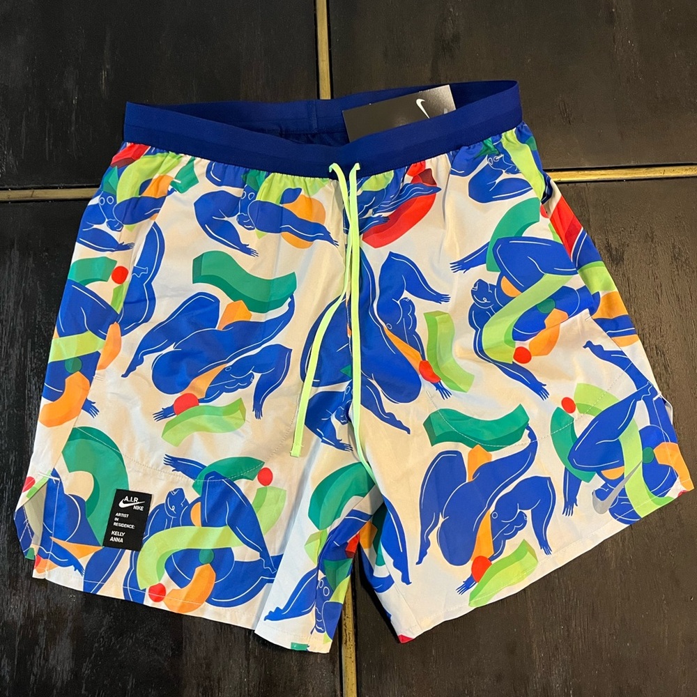 Nike Multicolor Graphic Swim Shorts with Navy Waistband
